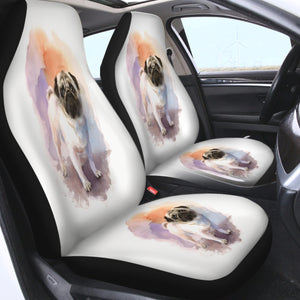 White Pug Colorful Theme Watercolor Painting SWQT4403 Car Seat Covers