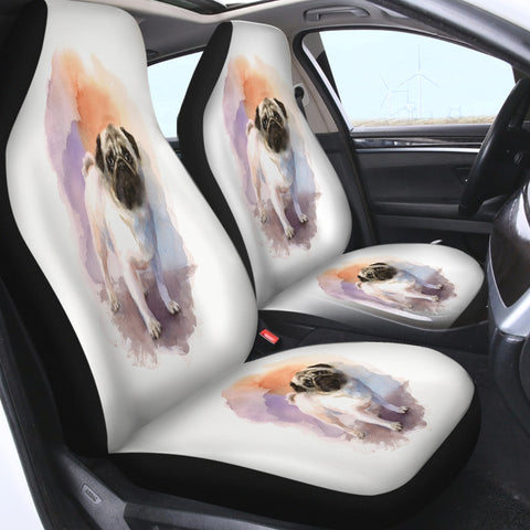 Image of White Pug Colorful Theme Watercolor Painting SWQT4403 Car Seat Covers