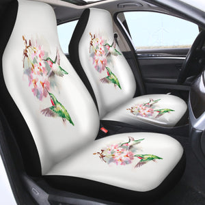 Green Sunbirds Sucking Flowers Watercolor Painting SWQT4408 Car Seat Covers