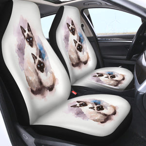 Two Thai Cats Blue & Purple Theme Watercolor Painting SWQT4410 Car Seat Covers