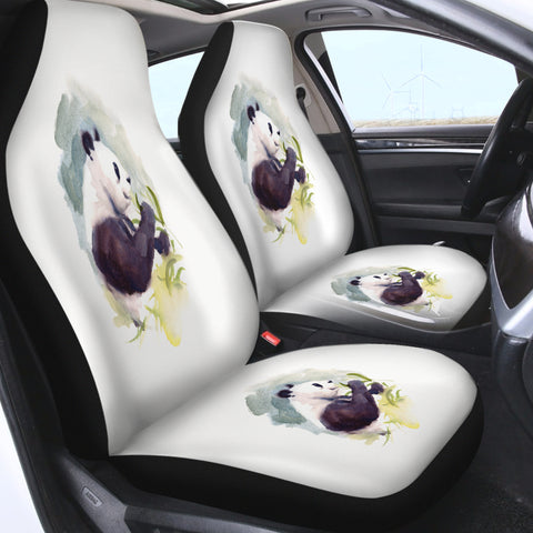 Image of Panda and Flowers Watercolor Painting SWQT4412 Car Seat Covers