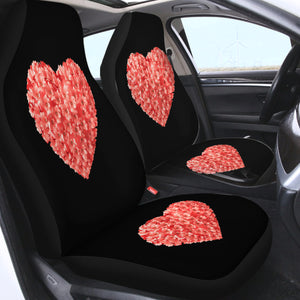 Multi Pink Flowers In Heart Shape Black Theme SWQT4414 Car Seat Covers