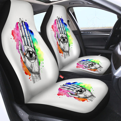 Image of Eye In Hand Sketch Colorful Galaxy Background SWQT4420 Car Seat Covers