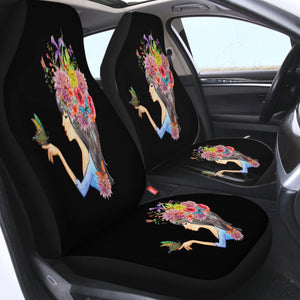 Butterfly Standing On Hand Of Floral Hair Lady SWQT4424 Car Seat Covers