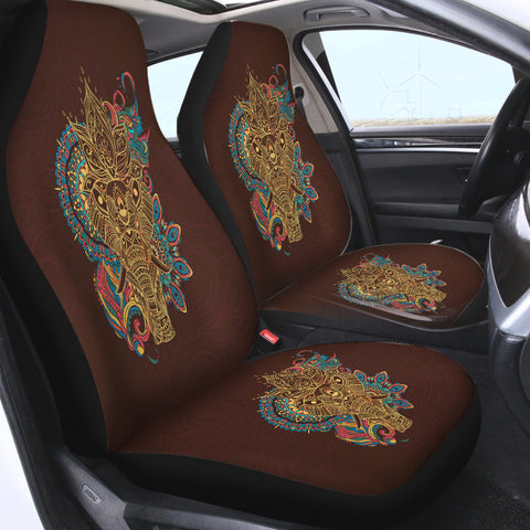 Image of Golden Elephant Buddha Mandala Brown Theme SWQT4425 Car Seat Covers