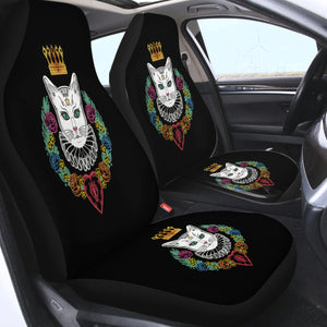 Colorful Flowers & White Cat Crown SWQT4427 Car Seat Covers