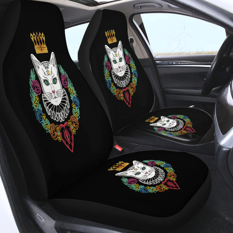 Image of Colorful Flowers & White Cat Crown SWQT4427 Car Seat Covers