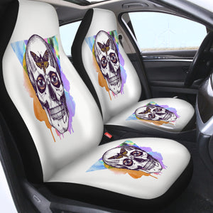 Butterfly Skull Sketch Colorful Watercolor Background SWQT4432 Car Seat Covers