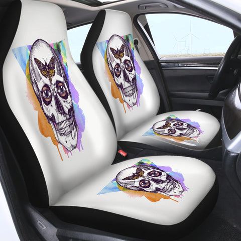 Image of Butterfly Skull Sketch Colorful Watercolor Background SWQT4432 Car Seat Covers