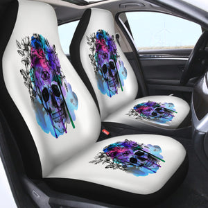 Floral Skull Black Sketch Blue & Pink Watercolor SWQT4433 Car Seat Covers