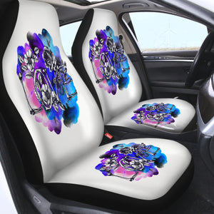 Dark Love Bone and Flowers BLue & Pink Watercolor SWQT4435 Car Seat Covers