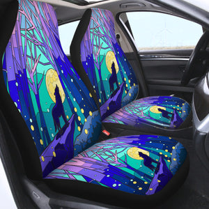 Roaring Wolf In Jungle Night Illustration SWQT4438 Car Seat Covers