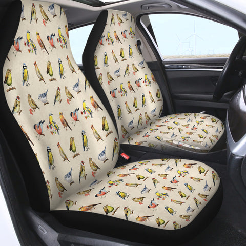 Image of Multi Colorful Bird Collection Cream Theme SWQT4446 Car Seat Covers