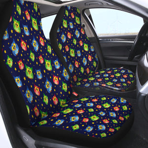 Multi Cute Colorful Owls Night Sky Illustration SWQT4448 Car Seat Covers