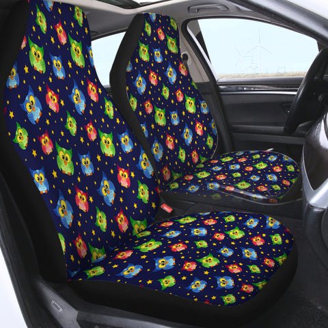 Image of Multi Cute Colorful Owls Night Sky Illustration SWQT4448 Car Seat Covers