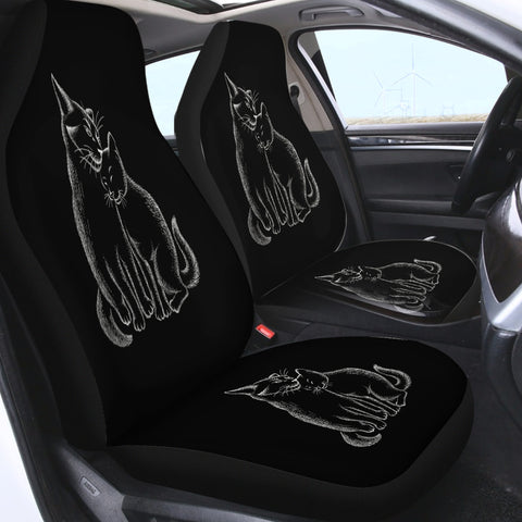 Image of Loving Cats White Sketch Black Theme SWQT4513 Car Seat Covers