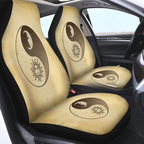 Image of Retro Yin Yang Sun and Moon Face SWQT4519 Car Seat Covers