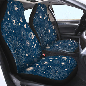 Retro Cream Sun Moon Star Sketch Galaxy Navy Theme SWQT4520 Car Seat Covers