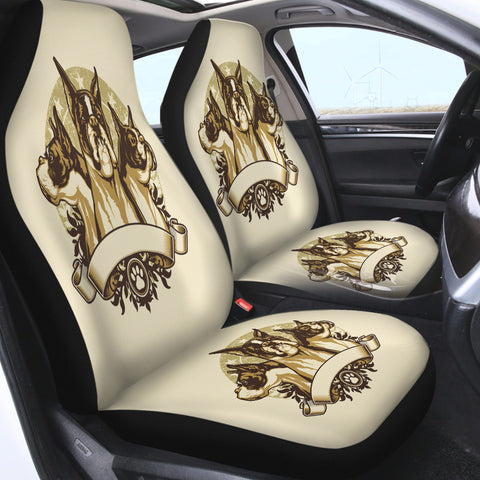 Image of Retro Golden Three Heads Bulldogs Old School Style SWQT4535 Car Seat Covers