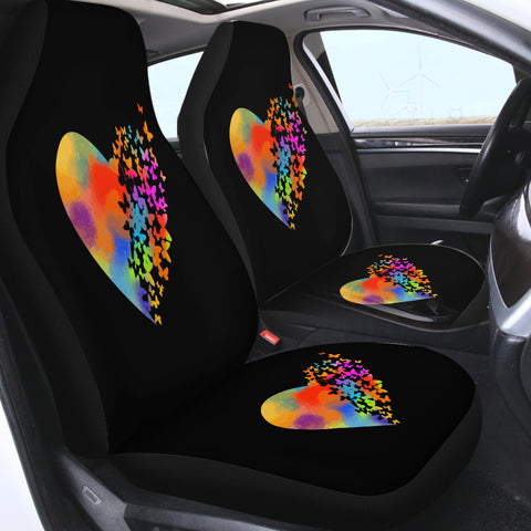 Image of Colorful Faded Butterfly Heart Shape SWQT4543 Car Seat Covers