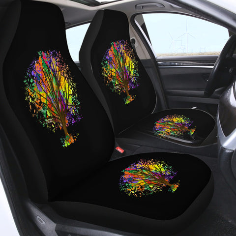 Image of Multicolor Big Tree Black Theme SWQT4577 Car Seat Covers