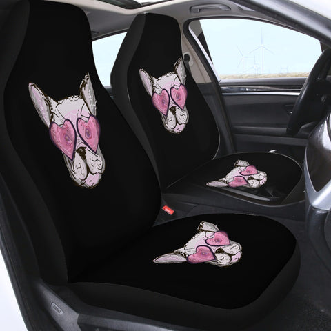 Image of Pink Heart Sunglasses Pug SWQT4588 Car Seat Covers