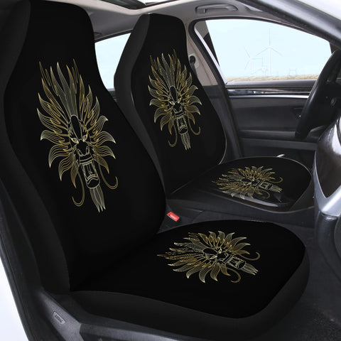 Image of Golden Asian Dragon Head Black Theme SWQT4598 Car Seat Covers
