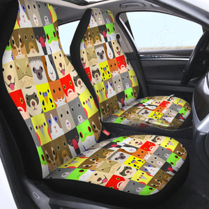 Cute Cartoon Animals Checkerboard SWQT4638 Car Seat Covers