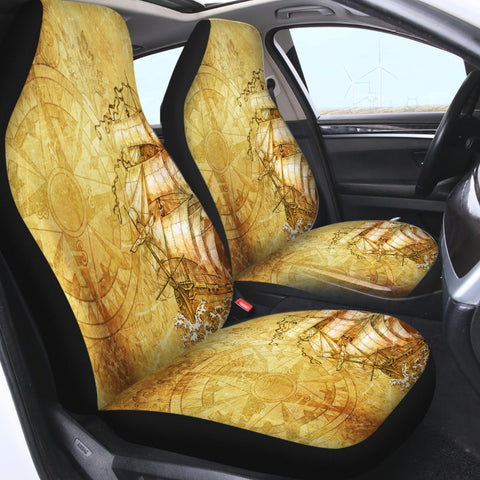 Image of Vintage Big Compass & Pirate Boat SWQT4643 Car Seat Covers