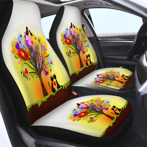 Birds & Cats Couple Colorful Tree Theme SWQT4727 Car Seat Covers