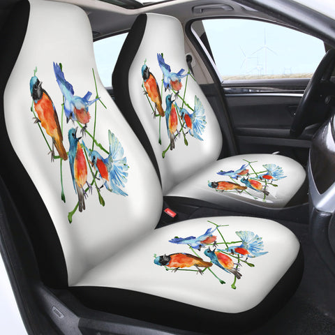 Image of Multi Watercolor Blue Sunbirds SWQT4730 Car Seat Covers