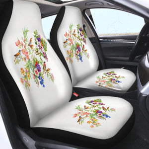 Multi Flowers & Sunbirds White Theme SWQT4732 Car Seat Covers