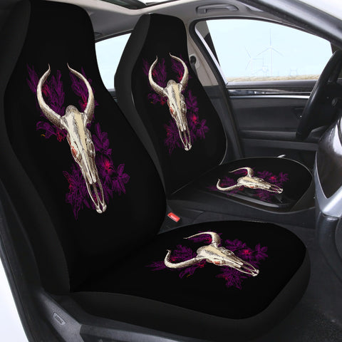 Image of Vintage Dark Purple Floral Buffalo Skull SWQT4733 Car Seat Covers