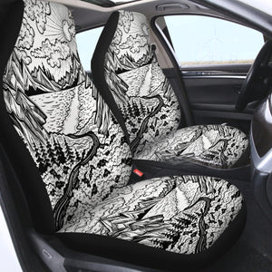 B&W Old School Vital Landscape Sketch SWQT4738 Car Seat Covers