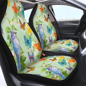 Watercolor Big Blue Sunbird & Colorful Butterflies SWQT4739 Car Seat Covers