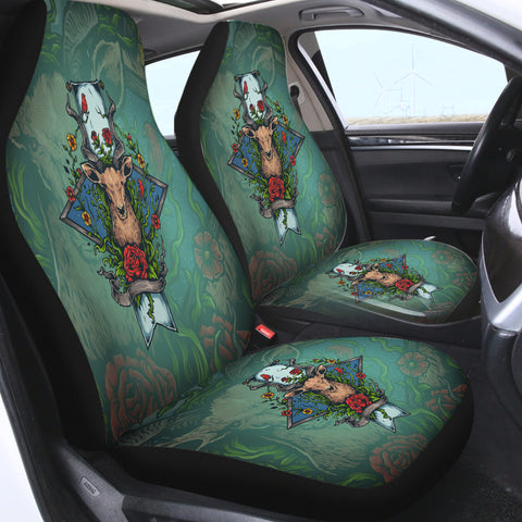 Image of Old School Colorful Floral Deer Head SWQT4740 Car Seat Covers