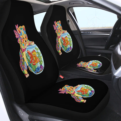 Image of Colorful Geometric Cat & Fishbowl SWQT4743 Car Seat Covers