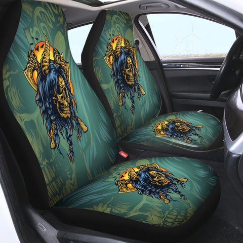 Image of Old School Gold Buffalo Skull Warrior SWQT4749 Car Seat Covers