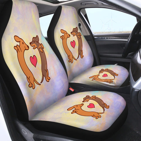 Image of Cute Couple Dachshund Pastel Theme SWQT5154 Car Seat Covers