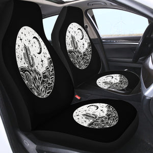 B&W Gothic Cactus In Night Sketch SWQT5160 Car Seat Covers