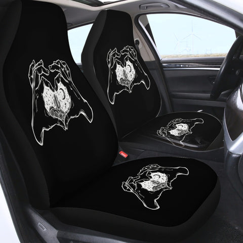 Image of B&W Heart Hands Night Cactus Sketch SWQT5161 Car Seat Covers