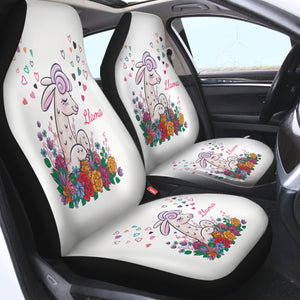 Cute Llama In Colorful Flower Garden SWQT5163 Car Seat Covers