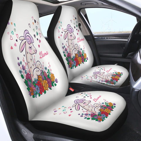 Image of Cute Llama In Colorful Flower Garden SWQT5163 Car Seat Covers