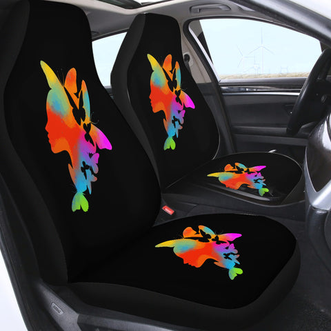 Image of Gradient Colorful Butterflies Lady Face SWQT5168 Car Seat Covers