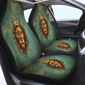 Golden King Crown Lion Green Theme SWQT5172 Car Seat Covers