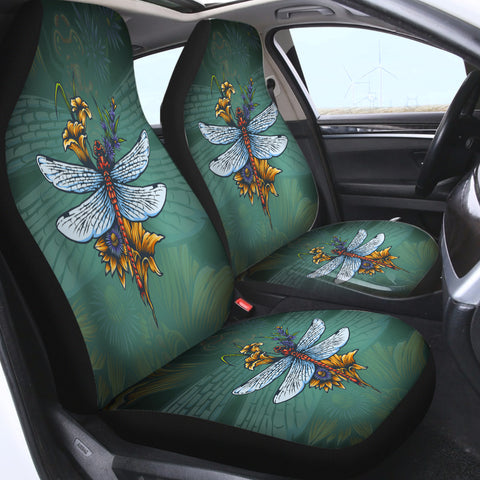 Image of Old School Color Floral Dragonfly SWQT5174 Car Seat Covers