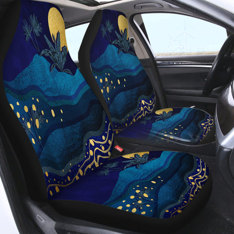 Image of Desert Night Screne Yellow Moon Navy Theme SWQT5175 Car Seat Covers
