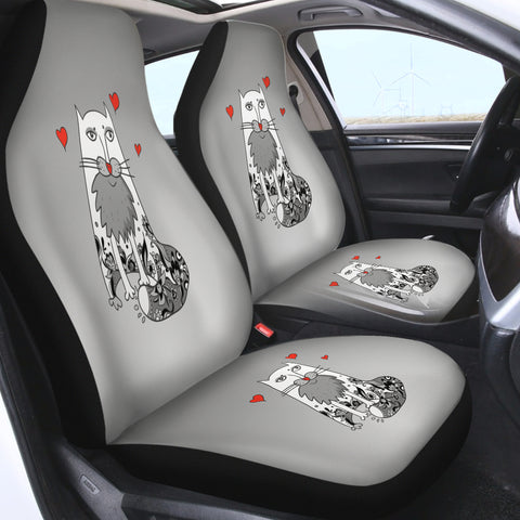 Image of Love Old Cat Grey Theme SWQT5177 Car Seat Covers