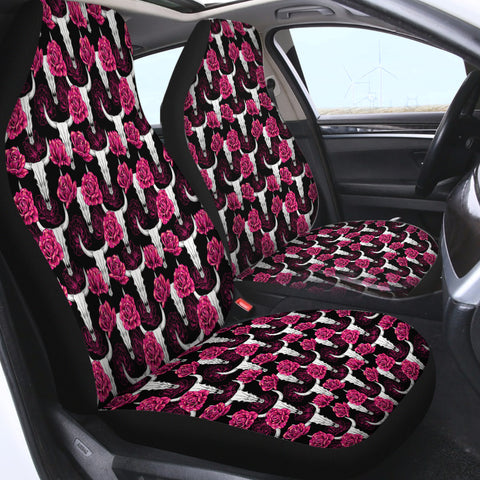 Image of Multi Pink Roses & Buffalo Skull SWQT5186 Car Seat Covers