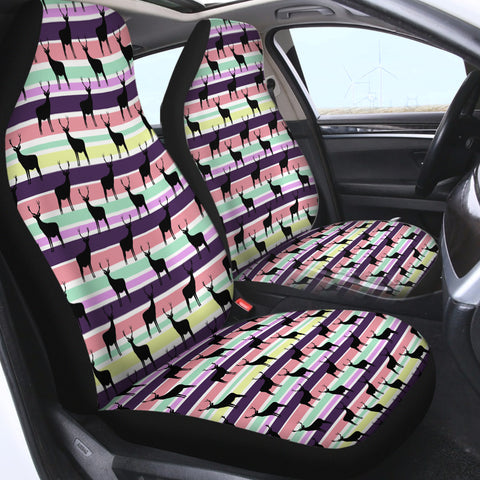 Image of Multi Black Deer Coloful Stripes SWQT5191 Car Seat Covers